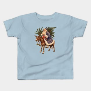 Olde German Father Christmas Riding A Donkey Cut Out Kids T-Shirt